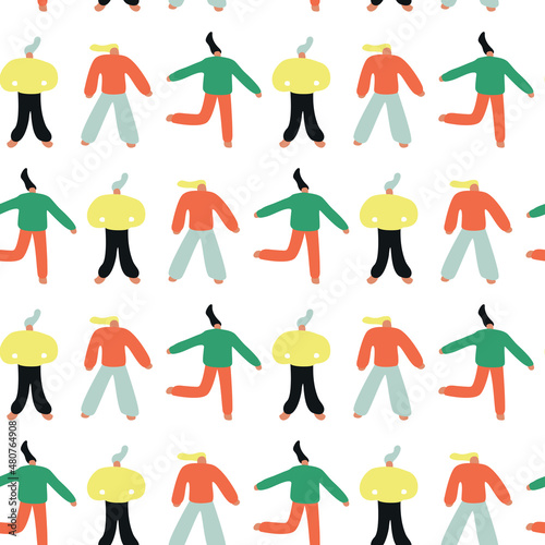 Seamless pattern. Vector illustration with dancing people. Cartoon character.