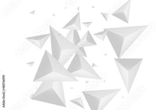 Fototapeta Naklejka Na Ścianę i Meble -  Grizzly Triangle Background White Vector. Pyramid Elegant Card. Silver Art Backdrop. Crystal Futuristic. Greyscale Fractal Banner.