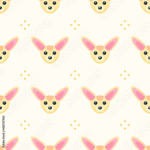 Seamless Pattern Abstract Elements Animal Fenech Head Wildlife Vector Design Style Background Illustration Texture For Prints Textiles, Clothing, Gift Wrap, Wallpaper, Pastel