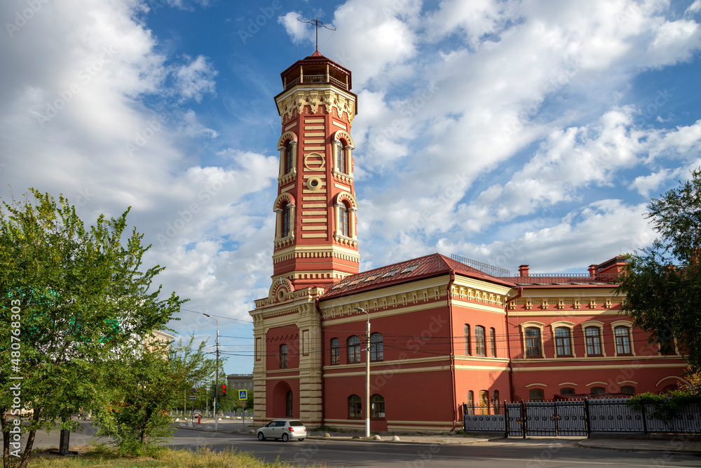 The old building of the Tsaritsyn Fire Brigade, sunny autumn day. Volgograd, Russia