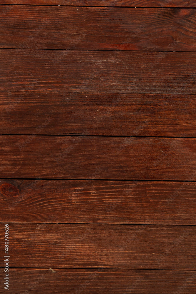 Obraz premium Vintage brown wood background texture with knots and nail holes. Old painted wood wall. Wooden dark horizontal boards