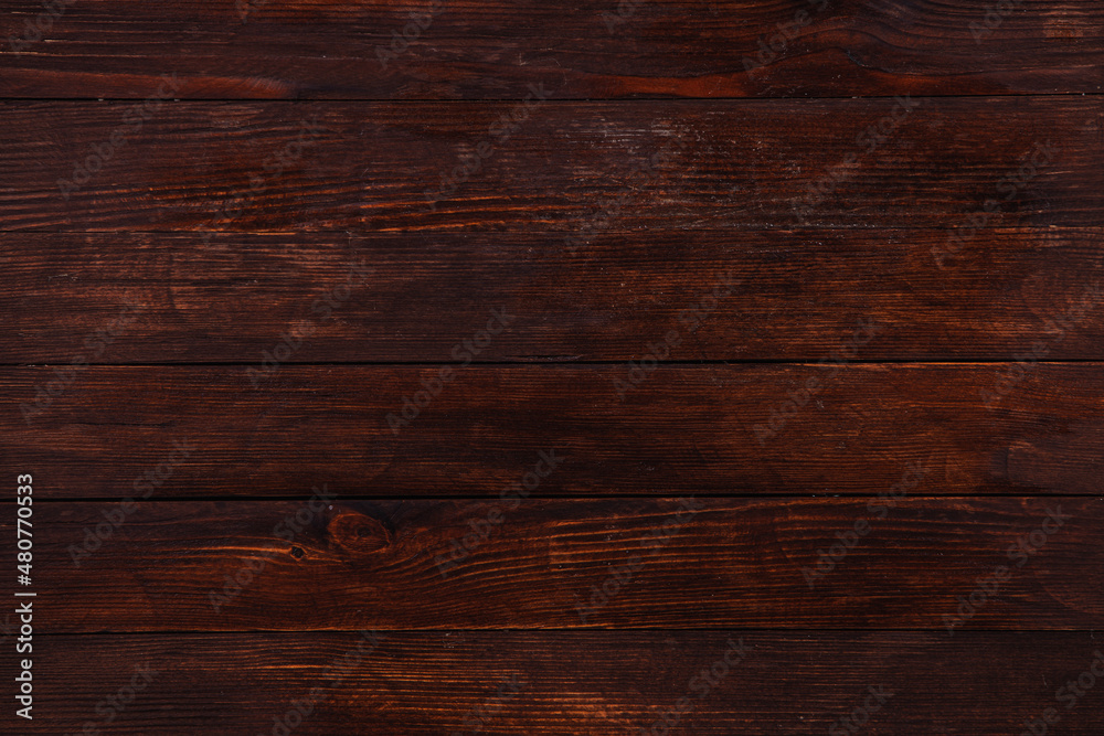 Obraz premium Vintage brown wood background texture with knots and nail holes. Old painted wood wall. Wooden dark horizontal boards