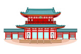 Gate or Main entrance of Heian shrine – The famous shrine in Kyoto city Japan drawing in colourful vector – The building have a signboard or plate shown Japanese text mean Otenmon gate