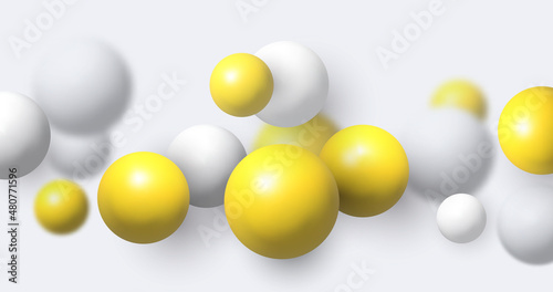 Abstract background with dynamic 3d spheres. Vector illustration of glossy balloons. Modern trendy banner or poster design