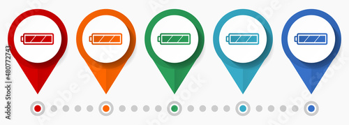 Battery, energy, power concept vector icon set, flat design pointers, infographic template