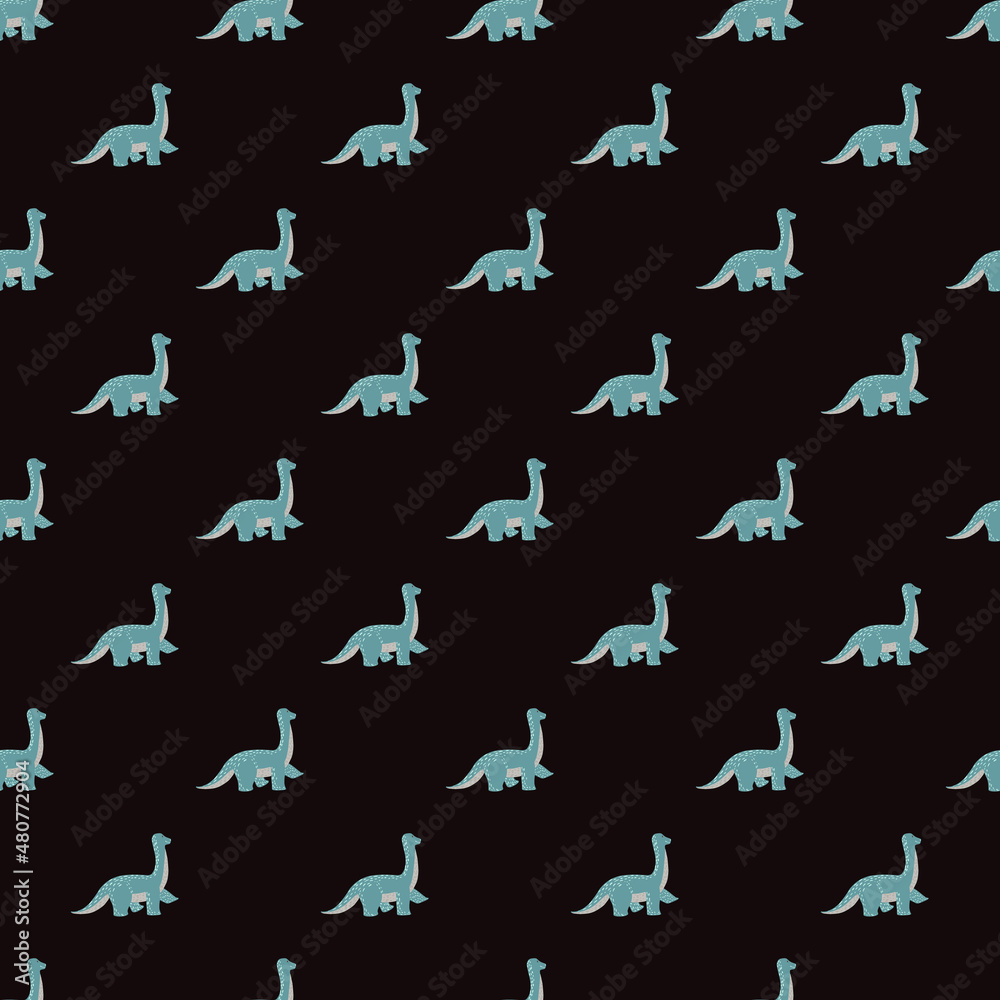 Cute brachiosaurus seamless pattern. Funny children dinosaur sketch.