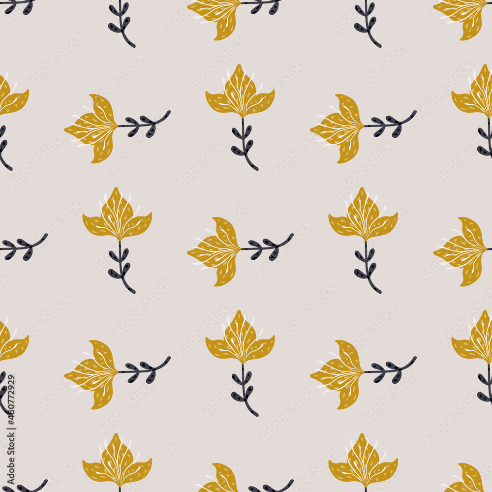 Lily abstract seamless pattern. Hand drawn flower background.