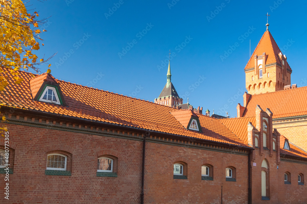 Poland, Gliwice, ancient fire station building, sunlit in the fall