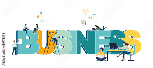 Business concept. People job search, workgroup, freelancer, web graphic design. Work. Handshake of two businessmen. Vector illustration flat design style. Symbol of teamwork, cooperation, partnership