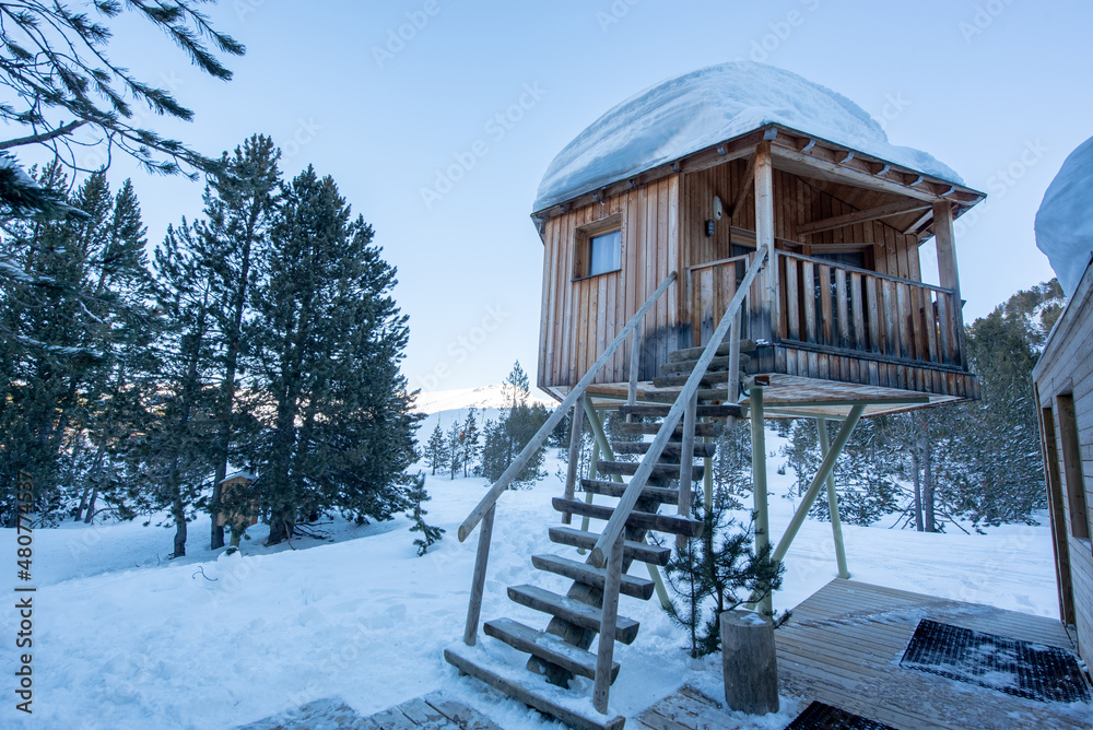 Rustic cabin in the mountains of the Pyrenees in the inerno of 2022 Rustic cabin in the mountains of the Pyrenees in the inerno of 2022