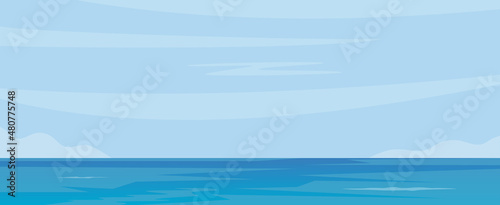 Blue sea and sky background. Calm sea surface, sky, clouds. Vector illustration. © Alena