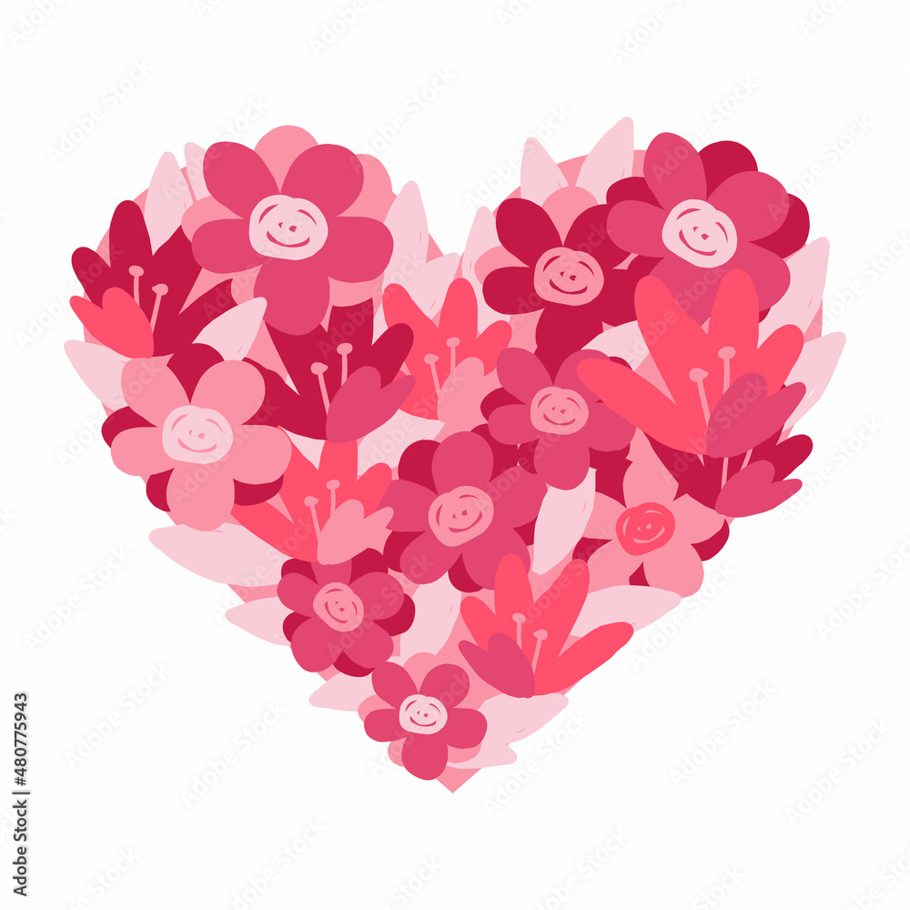 heart from pink flowers. decor element for valentine's day. isolated heart on white background. heart from pink flowers. decor element for valentine's day. isolated heart on white background.
