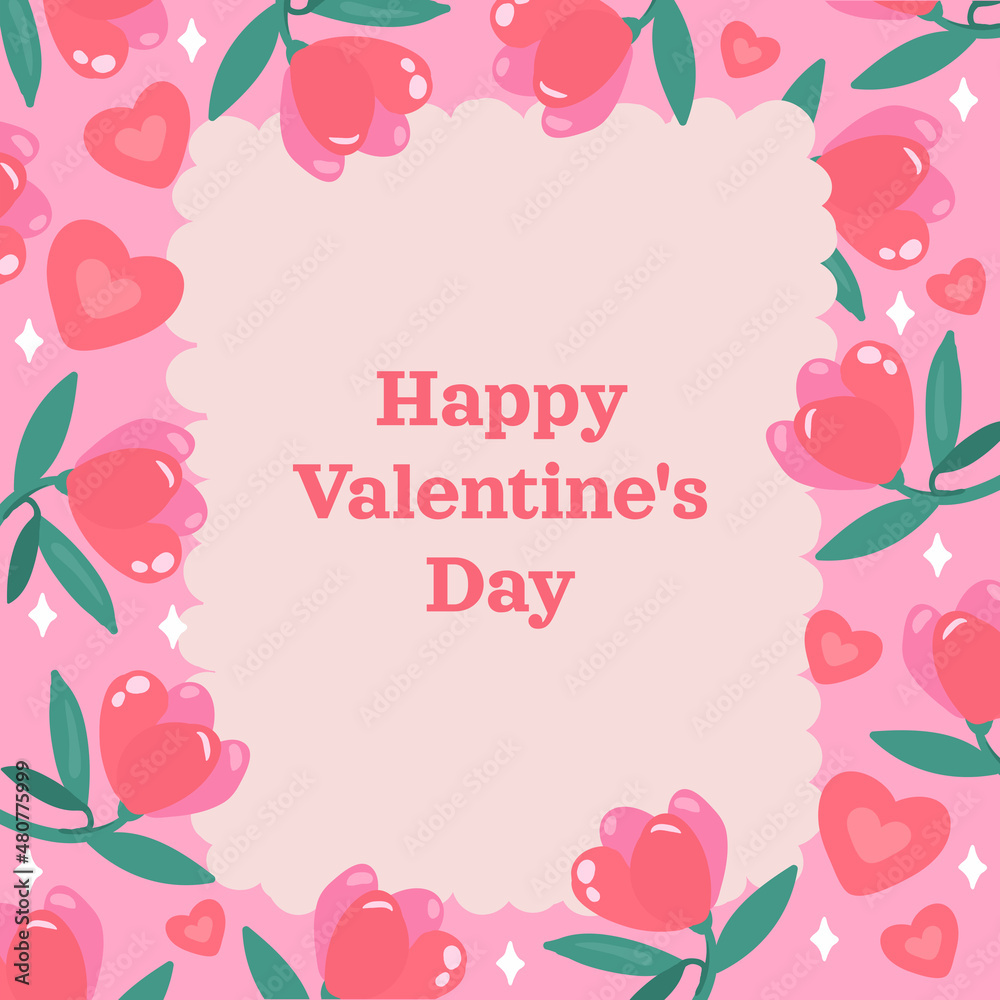 рамка с нарисованными вручную тюльпанами. открытка ко дню святого валентина с красными цветами. рамка с растительным орнаментом.