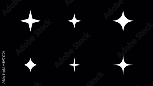 Twinkling star set Hand drawn shining stars. Set of animated cartoon white sparkles in doodle style on transparent background. Alpha channel. A cloud of cosmic shining dust. 4k animation