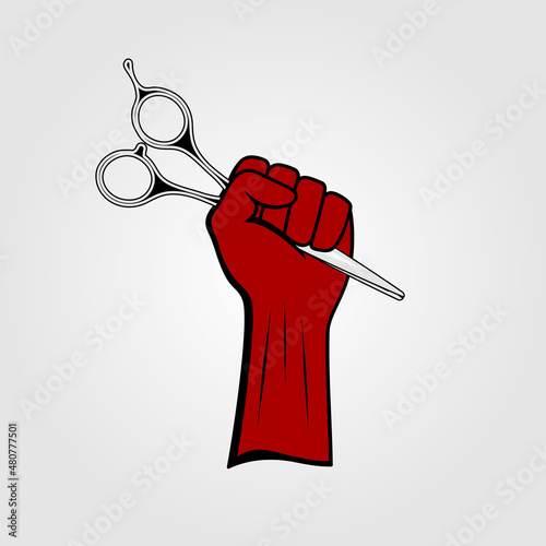 Hand holding hairdressing scissors and comb. Vector illustration.