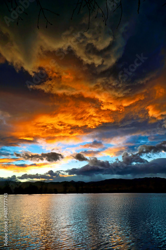 Dramatic sunset sky over a Colorado lake