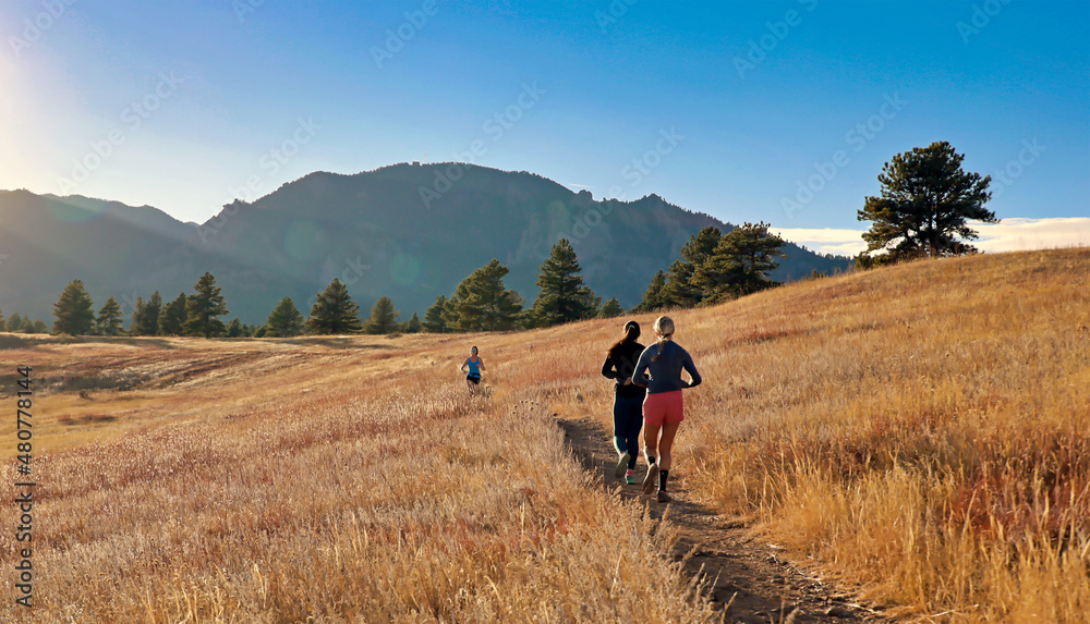 Women joggers on Boulder, Colorado's Flatirons Vista Trail