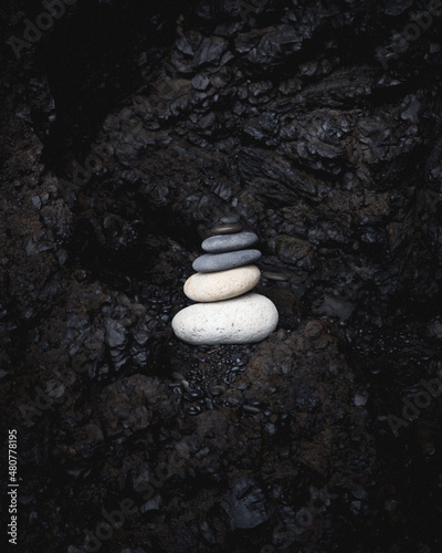 Photography zen stones on black background