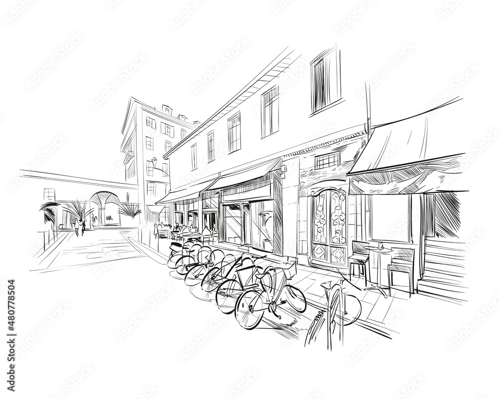 France. Nice. Market. Hand drawn sketch. Vector illustration. 