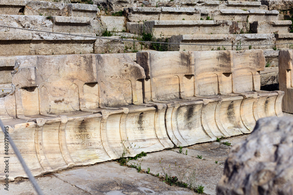 Front row marble seats outdoor, VIPs Seats at the Ancient Amphitheatre Front row marble seats outdoor, VIPs Seats at the Ancient Amphitheatre
