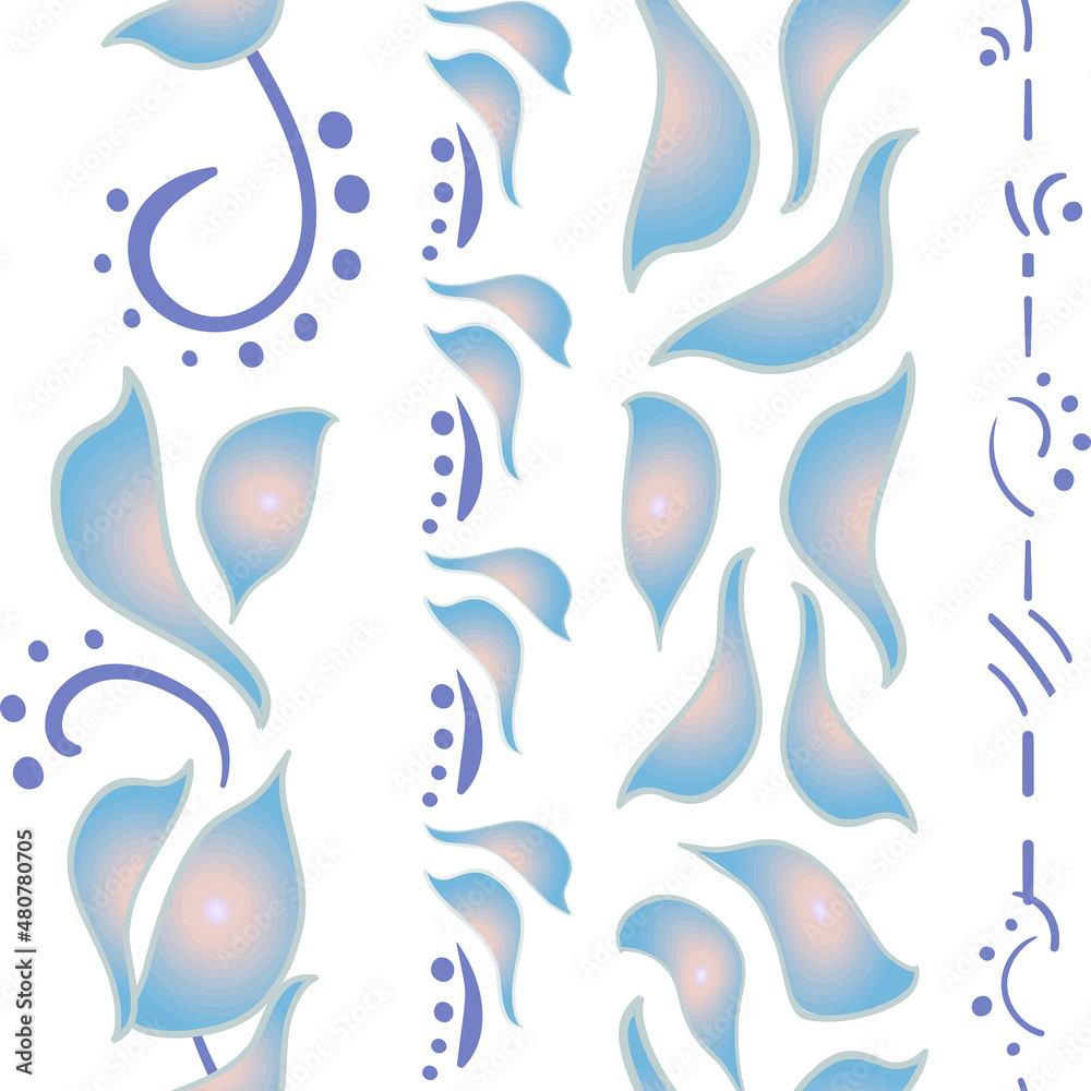 Seamless ornament. Floral design. Flowers and petals.Stylization of a watercolor drawing. Gradient decor.Border for postcards, banners. Seamless ornament. Floral design. Flowers and petals.Stylization of a watercolor drawing. Gradient decor.Border for postcards, banners.