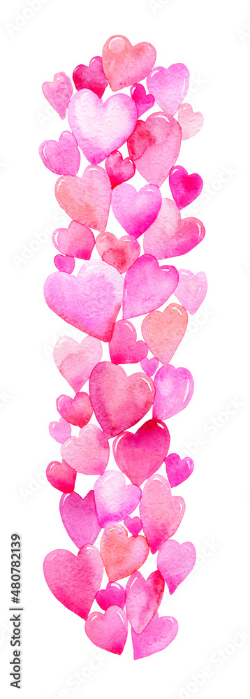 Fototapeta premium Watercolor heart border isolated on white. Handpainted romantic design heart shaped illustration. Bohemian wedding invitation, valentines day, engagement, bridal shower, greeting card