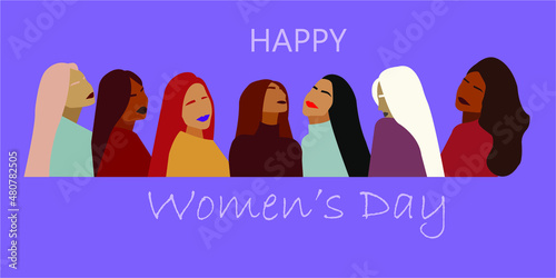 Vector illustration. Girls of different nationalities. Celebration of Women's Day. March 8th. A group of souls . photo