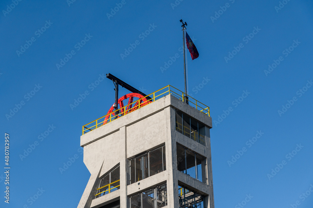 Shaft tower of a former coal mine - obrazy, fototapety, plakaty 