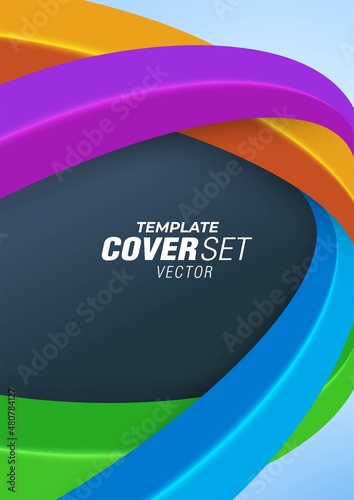 Cover design template colored 3d curves vector