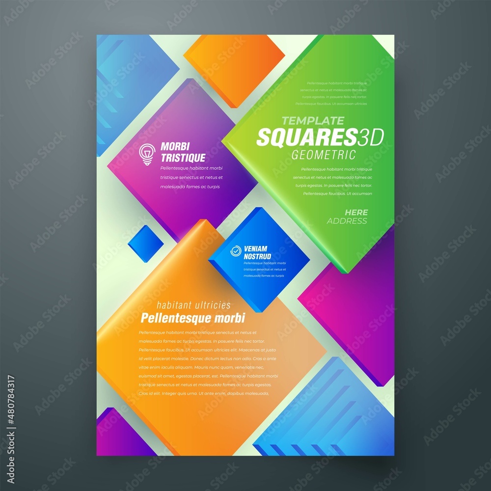 Naklejka premium Flyer 3d squares colored geometric figure Cover design template vector