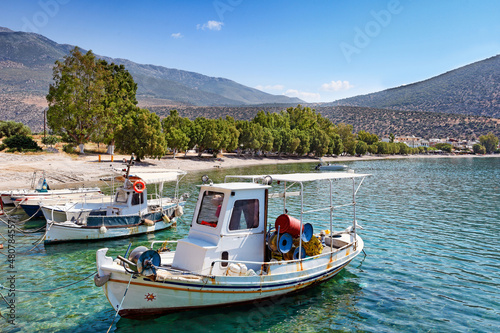 Fishing boats at the beach Saranti  Greece