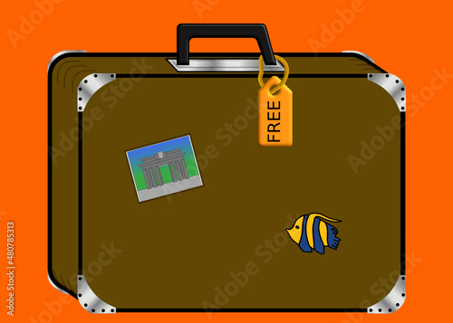 Reisekoffer mit Aufkleber