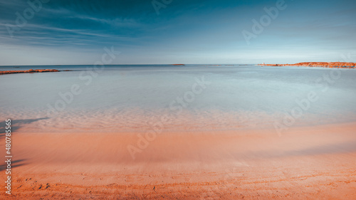 Elafonisi beach in Crete, Greece, pink sand, Panorama, long exposure
