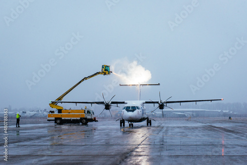 Ice treatment. Krasnodar Airport. Utair airline. January 2020