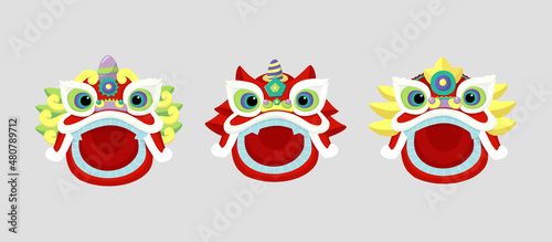 Wallpaper Mural Cartoon collection with dance lion mask set for celebration decoration design. Isolated vector illustration. Happy chinese new year. Celebrate party graphic. Torontodigital.ca