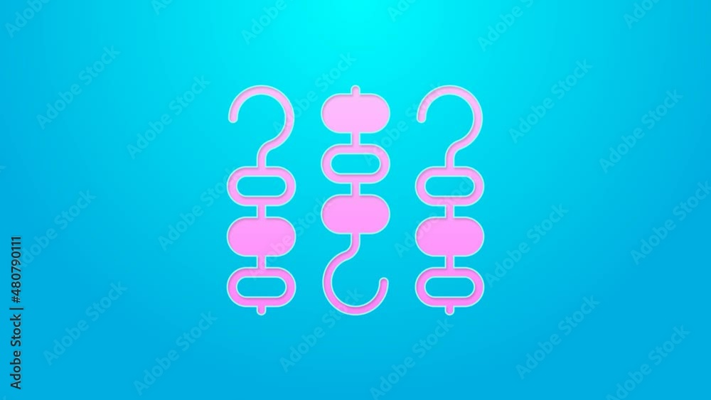 Pink line Grilled shish kebab on skewer stick icon isolated on blue background. Meat kebab on skewer stick. Picnic with grilled meat. 4K Video motion graphic animation Pink line Grilled shish kebab on skewer stick icon isolated on blue background. Meat kebab on skewer stick. Picnic with grilled meat. 4K Video motion graphic animation