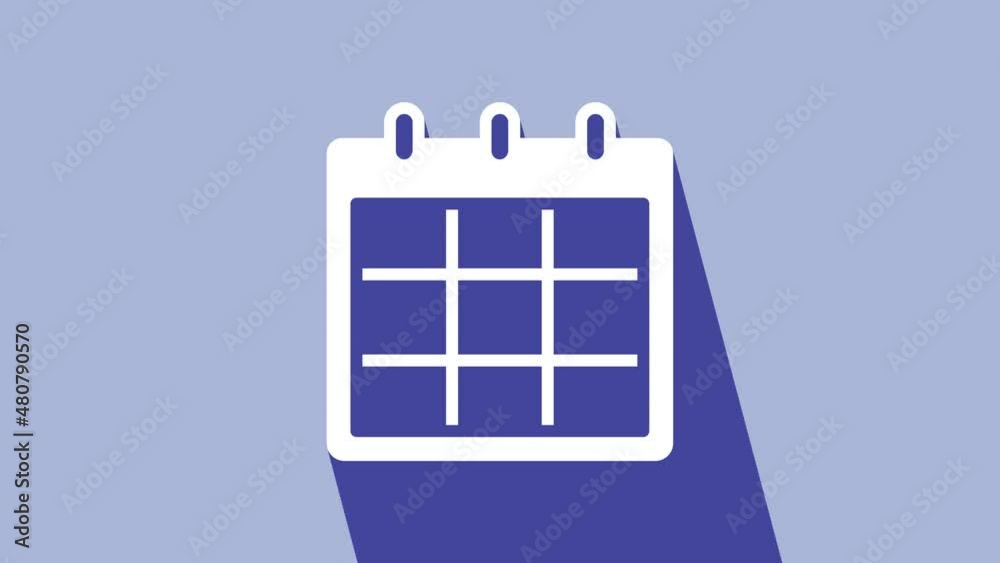 White Calendar icon isolated on purple background. Event reminder symbol. 4K Video motion graphic animation