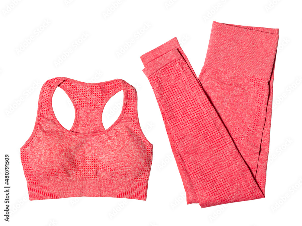 Europosters Poster Print Women s Sports Bra and Leggings in Coral Color Isolated On White Background 40x30 cm