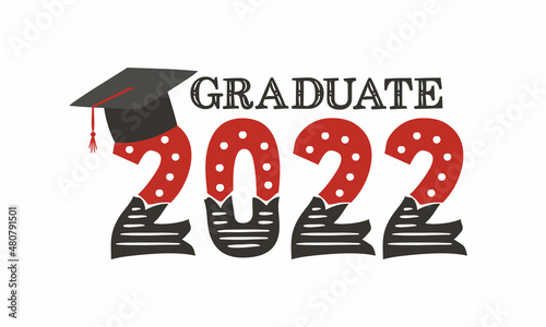 Logo for the 2022 graduate with a bachelor cap. Vector illustration for badge or emblem. Isolated on white background