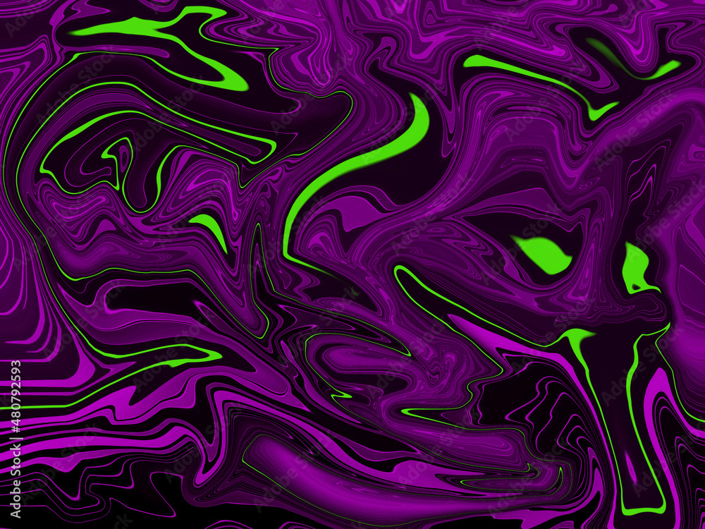 Obraz premium Abstract liquid dark purple gradient background, in the right corner the devil with green eyes