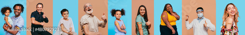 Foto Coronavirus vaccination campaign banner, several portraits of diverse people get