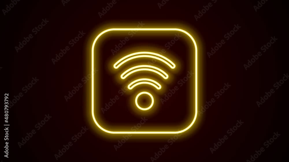 Glowing neon line Wi-Fi wireless internet network symbol icon isolated on black background. 4K Video motion graphic animation Glowing neon line Wi-Fi wireless internet network symbol icon isolated on black background. 4K Video motion graphic animation