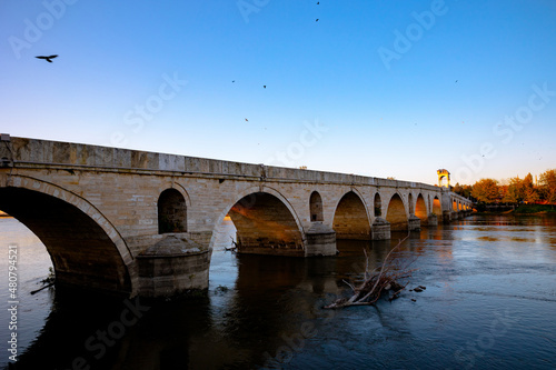 Meric River and bridge. Meric Bridge in Edirne