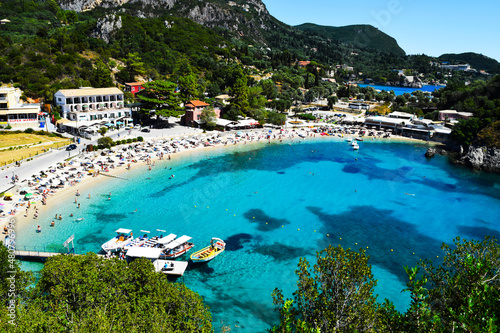 A picturesque beach in the village of Paleokastritsa. Selective focus. Corfu, Greece. © Anatolii