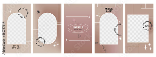 Social media backgrounds stories with abstract gradient design with Various shapes, lines, stars, dots, doodle objects