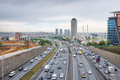 An Istanbul ring road at rush hour