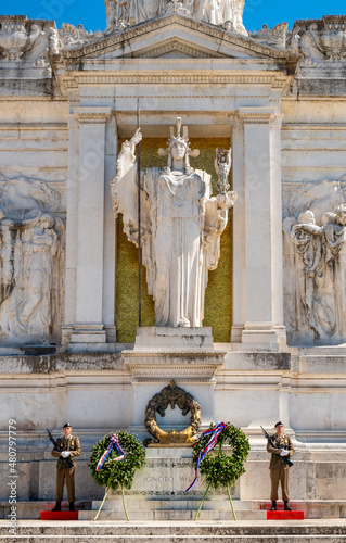 Altar of Fatherland with the Tomb of the Unknown Soldier by Angelo Zanelli within Altare della Patria monument at Piazza Venezia Square in historic city center of Rome in Italy photo