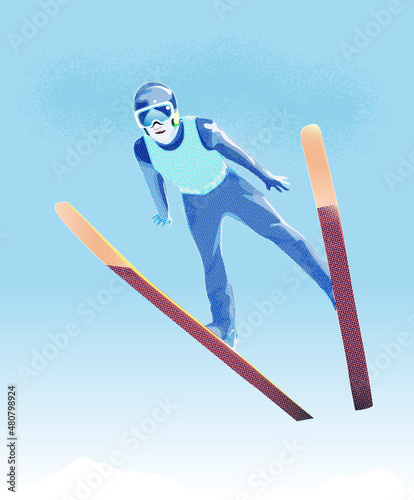 skier in ski jump flight 