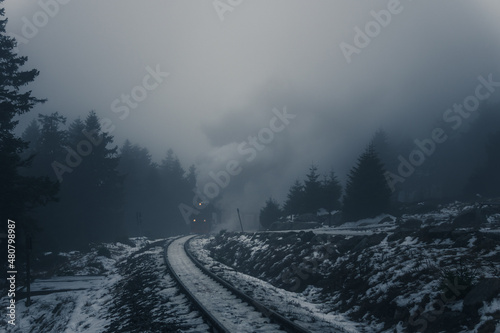 Mystische Landschaft mit Dampflok im Harz © ohenze