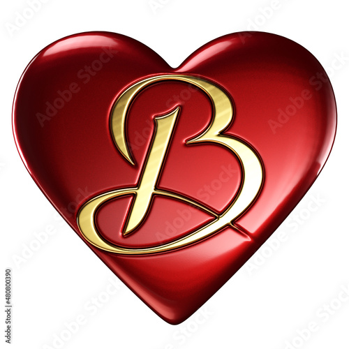 Heart, red glossy, gold letter B embedded